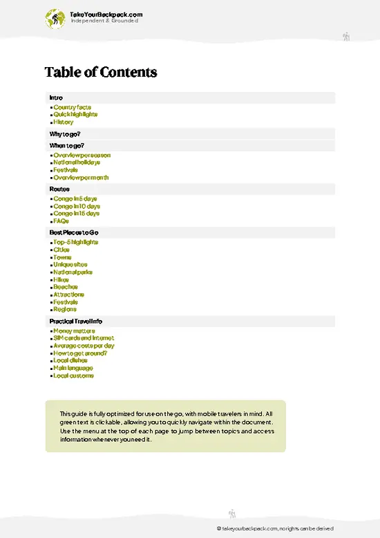 example page 2 from our offline Travel Guide for Republic of the Congo